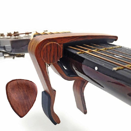 Wooden Guitar Capo & Pick Set
